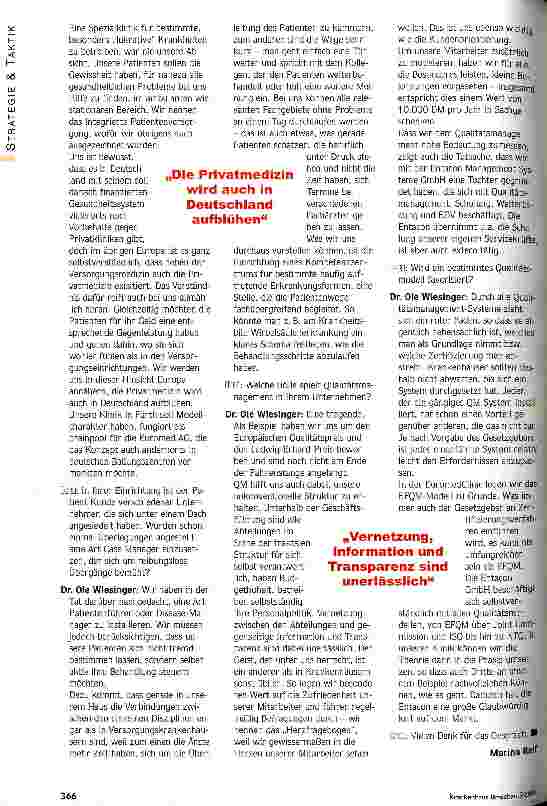 Vorschauseite 4: Medizin = Dienstleistung, Patient = Kunde Strategie und Taktik in der EuromedClinic; Interview mit Dr. Ole Wiesinger