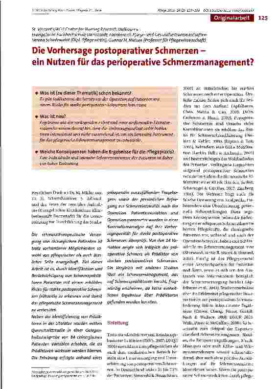 Vorschauseite 1: Die Vorhersage postoperativer Schmerzen -ein Nutzen für das perioperative Schmerzmanagement?