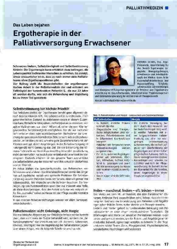 Vorschauseite 1: Ergotherapie in der Palliativversorgung Erwachsener