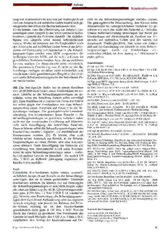 Vorschauseite 4: Recht der Krankenkassen auf Einsicht in Behandlungsunterlagen in einem sozialgerichtlichen Verfahren?