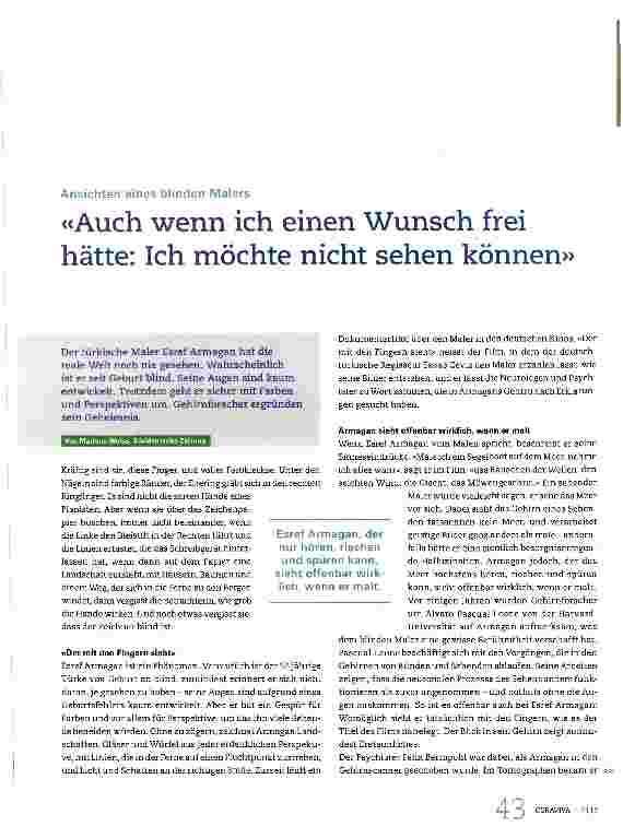Vorschauseite 1: «Auch wenn ich einen Wunsch frei hätte: Ich möchte nicht sehen können»