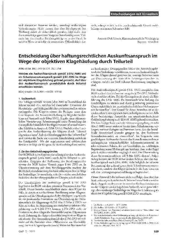 Vorschauseite 1: Entscheidung über haftungsrechtlichen Auskunftsanspruch im Wege der objektiven Klagehäufung durch Teilurteil