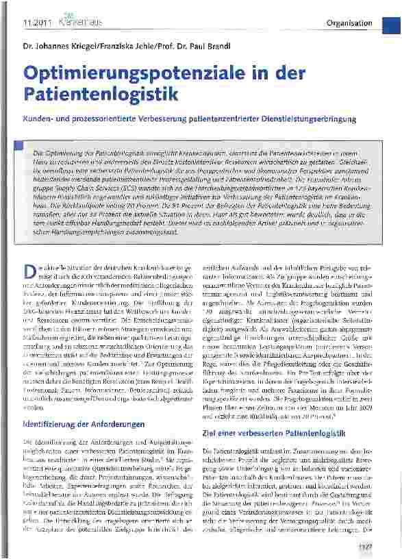 Vorschauseite 1: Optimierungspotenziale in der Patientenlogistik