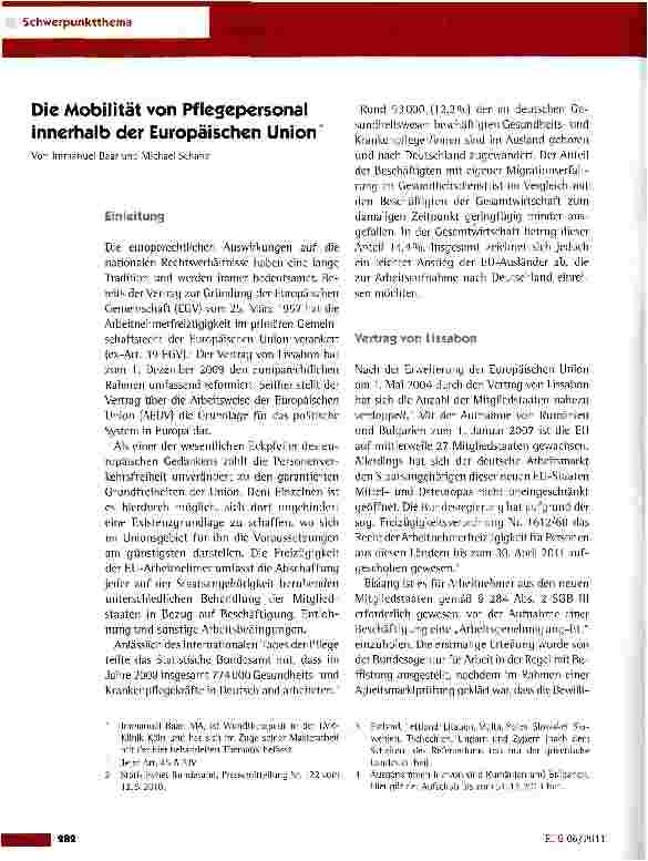 Vorschauseite 1: Die Mobilität von Pflegepersonal innerhalb der Europäischen Union