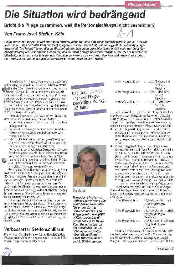 Vorschauseite 1: Die Situation wird bedrängend - Bricht die Pflege zusammen, weil die Personalschlüssel nicht ausreichen?