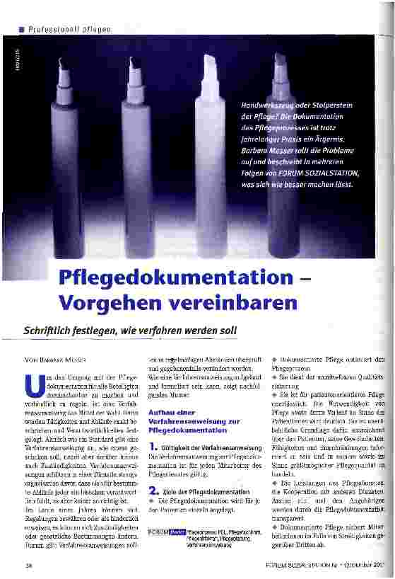 Vorschauseite 1: Pflegedokumentation - Vorgehen vereinbaren
