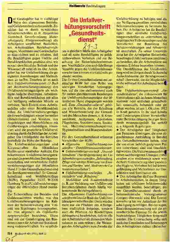 Vorschauseite 1: Die Unfallverhütungsvorschrift Gesundheitsdienst
