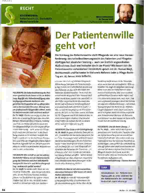 Vorschauseite 1: Der Patientenwille geht vor!