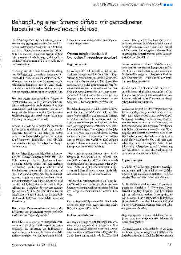 Vorschauseite 1: Behandlung einer Struma diffusa mit getrockneter kapsulierter Schweineschilddrüse
