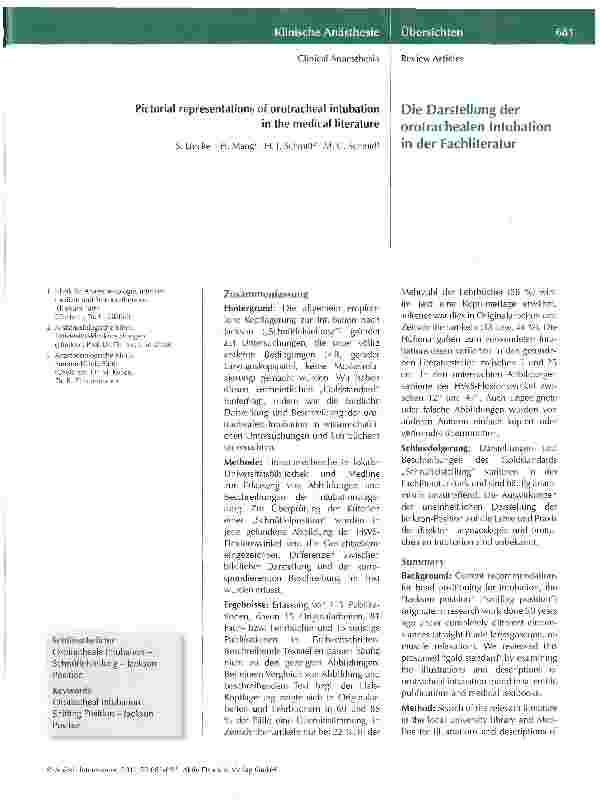 Vorschauseite 1: Die Darstellung der orotrachealen Intubation in der Fachliteratur