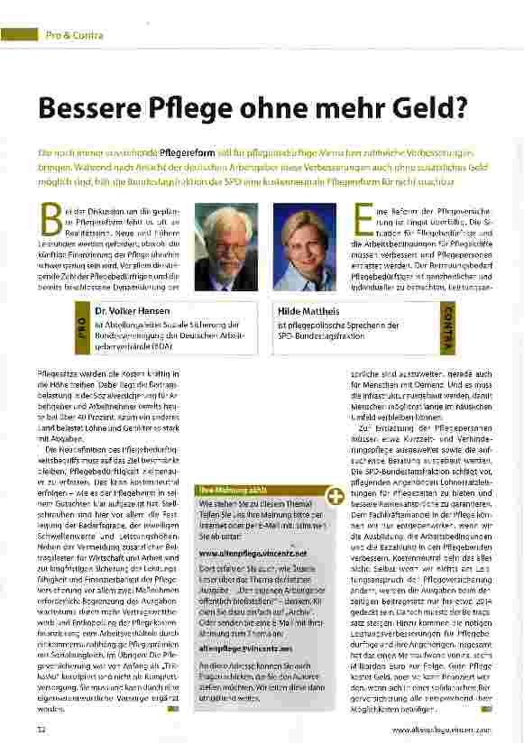 Vorschauseite 1: Bessere Pflege ohne mehr Geld?