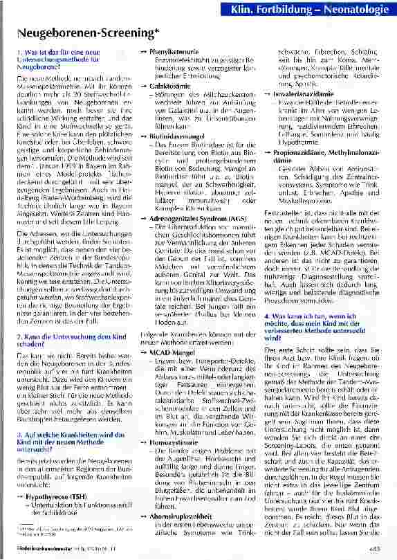 Vorschauseite 1: Neugeborenen-Screening