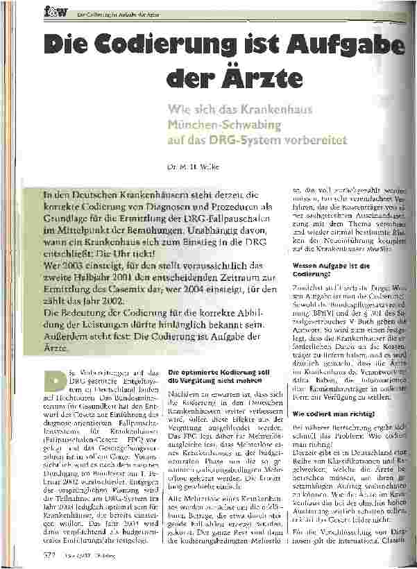 Vorschauseite 1: Die Codierung ist Aufgabe der Ärzte