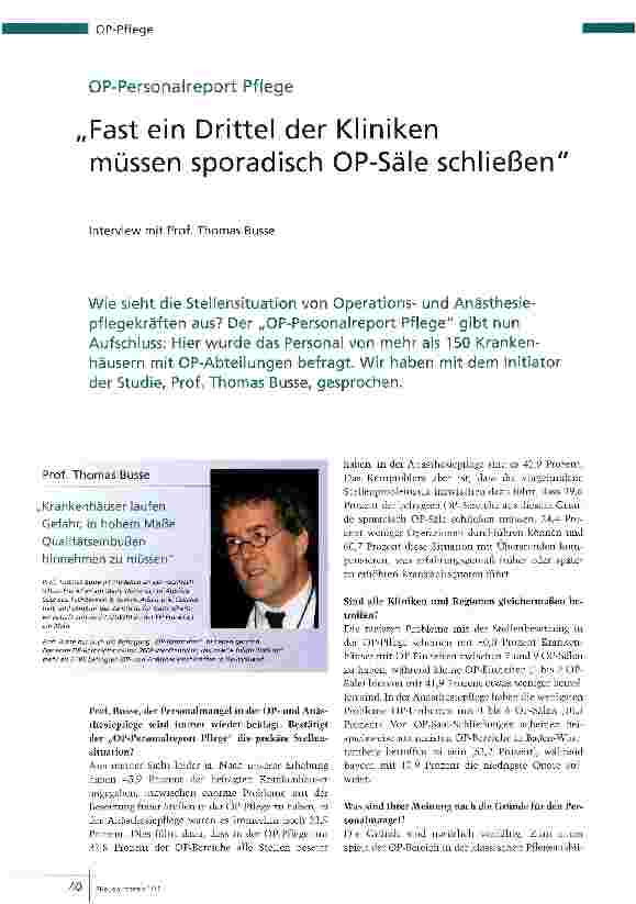 Vorschauseite 1: OP-Personalreport PflegeFast ein Drittel der Kliniken müssen sporadisch OP-Säle schließen
