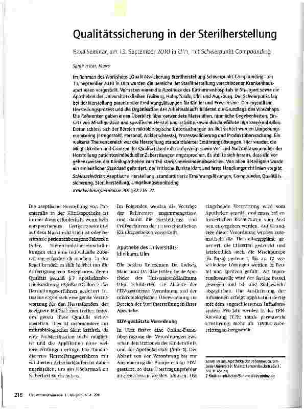 Vorschauseite 1: Qualitätssicherung in der Sterilherstellung