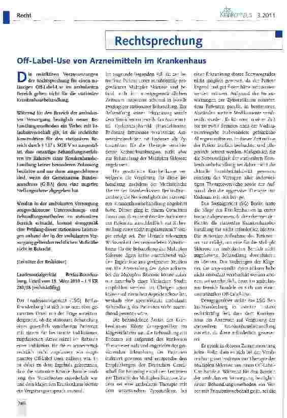 Vorschauseite 1: Off-Label-Use von Arzneimitteln im Krankenhaus