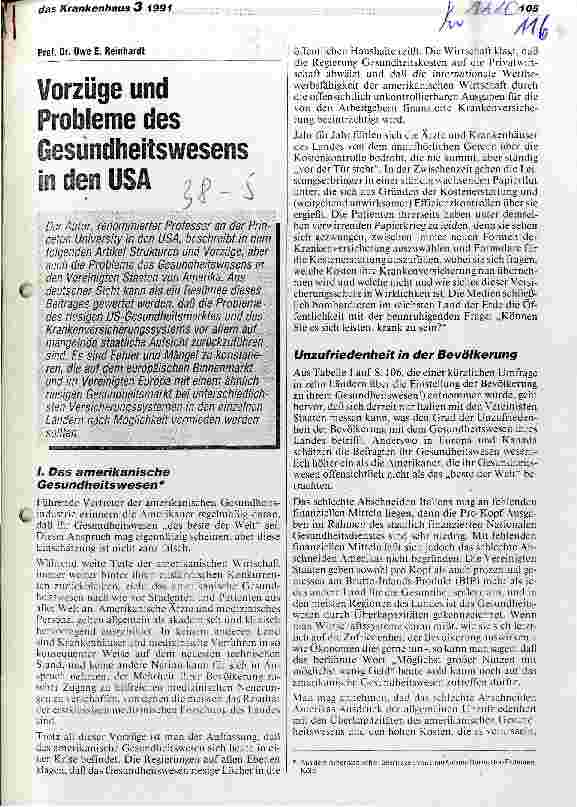Vorschauseite 1: Vorzüge und Probleme des Gesundheitswesens in den USA