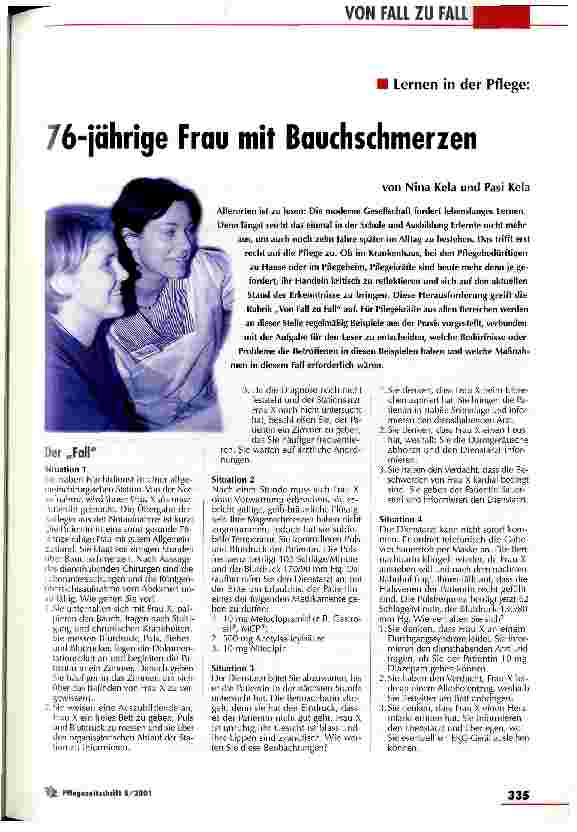 Vorschauseite 1: 76-jährige Frau mit Bauchschmerzen Lernen in der Pflege