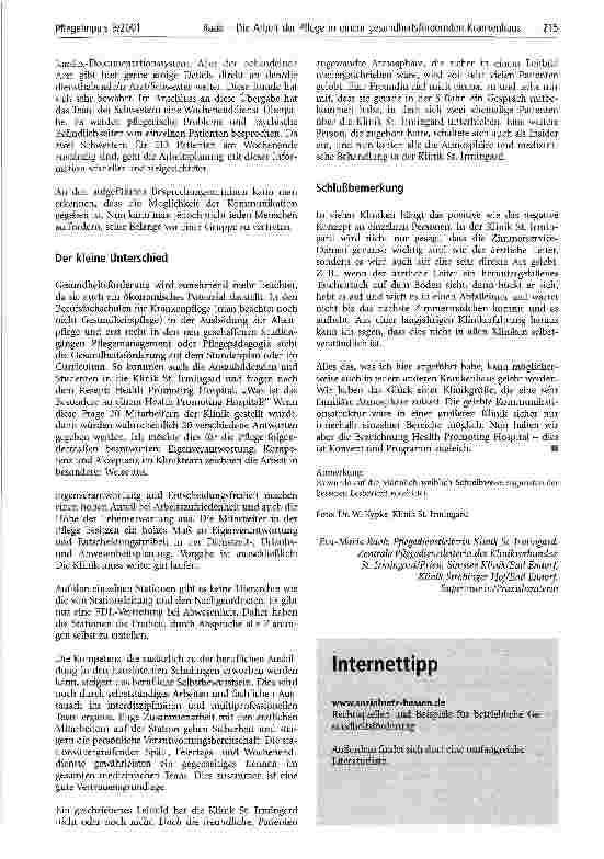 Vorschauseite 5: Die Arbeit der Pflege in einem gesundheitsfördernden Krankenhaus