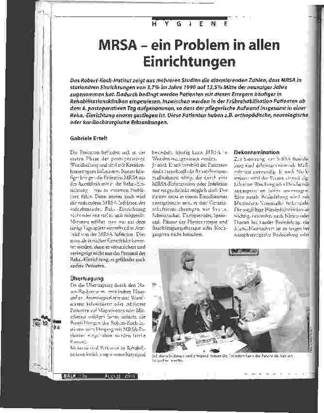 Vorschauseite 1: MRSA - ein Problem in allen Einrichtungen