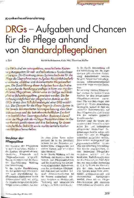 Vorschauseite 1: DRGs - Aufgaben und Chancen für die Pflege anhand von Standardpflegeplänen 2. Teil