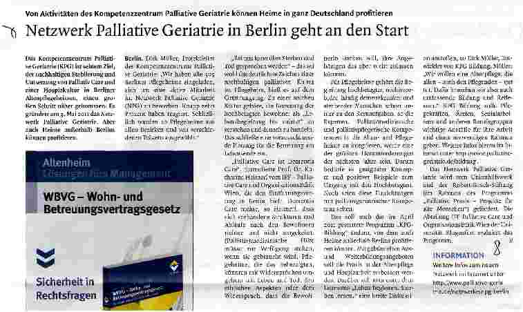 Vorschauseite 1: Netzwerk Palliative Geriatrie in Berlin geht an den Start
