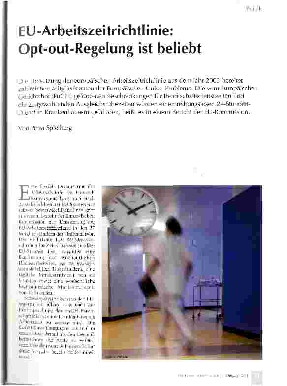 Vorschauseite 1: EU-Arbeitszeitrichtlinie: Opt-out-Regelung ist beliebt