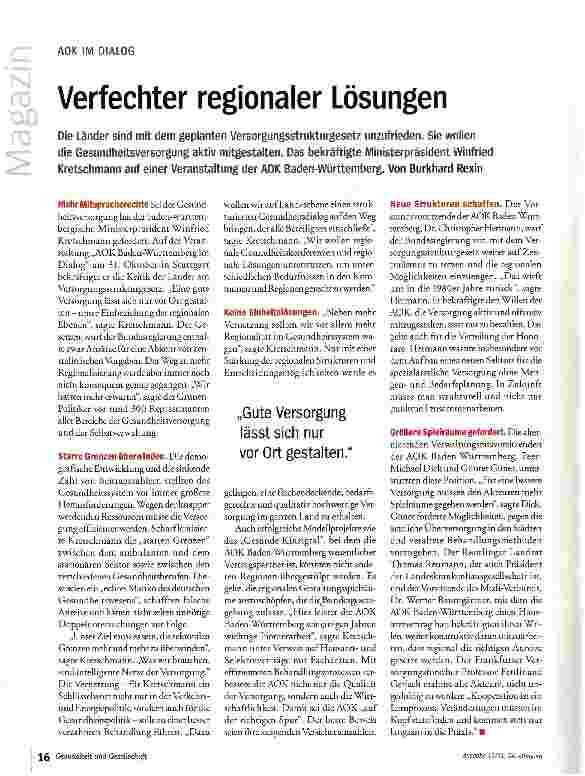 Vorschauseite 1: Verfechter regionaler Lösungen