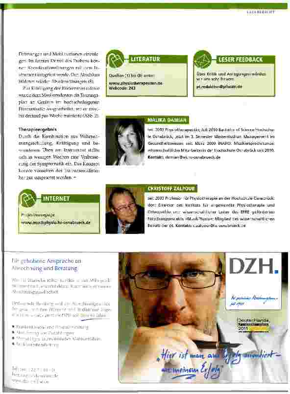 Vorschauseite 4: Physiotherapeutische Musikersprechstunde