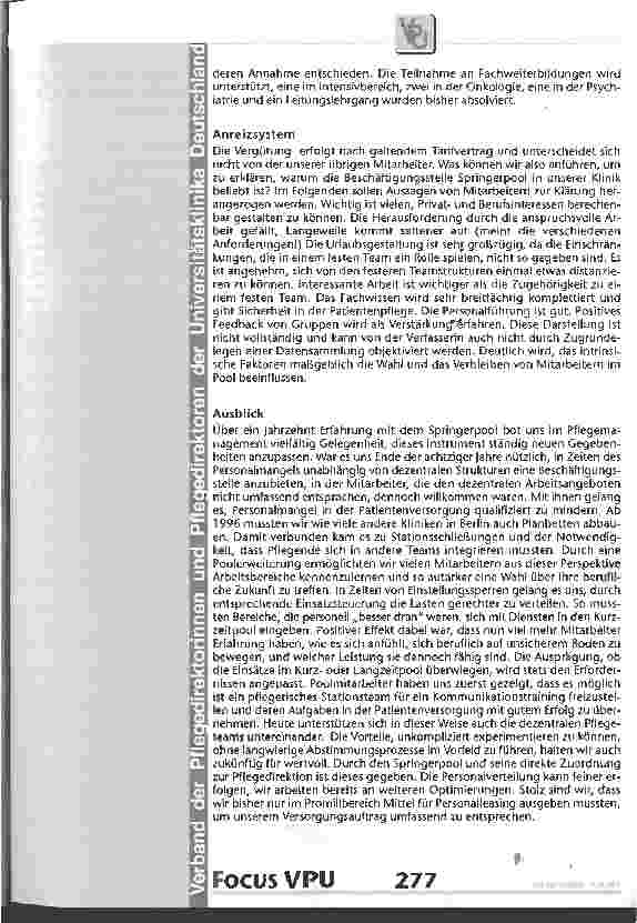 Vorschauseite 4: Der Springerpool im Universitätsklinikum Benjamin Franklin der Freien Universität Berlin Ein Erfahrungsbericht