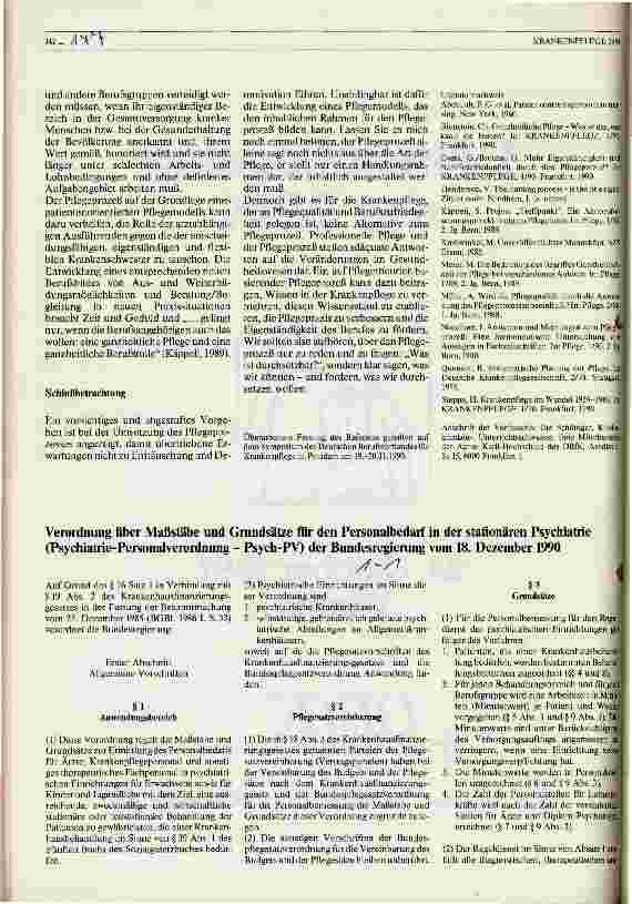 Vorschauseite 1: Verordnung über Maßstäbe und Grundsätze für den Personalbedarf in der stationären Psychiatrie der Bundesregierung vom 18. Dezember 1990