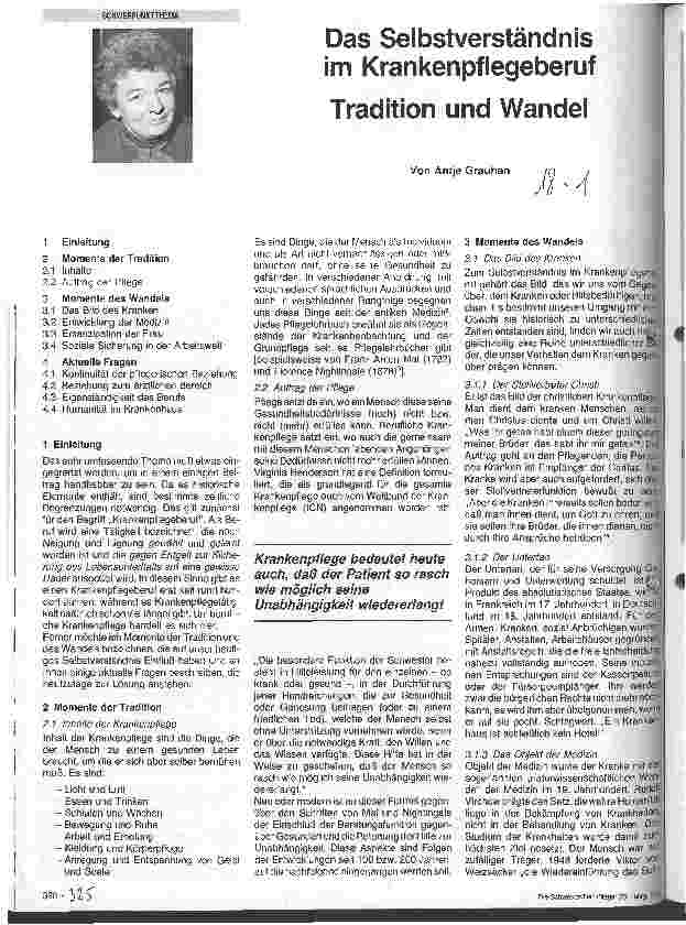 Vorschauseite 1: Das Selbstverständis im Krankenpflegeberuf Tradition und Wandel