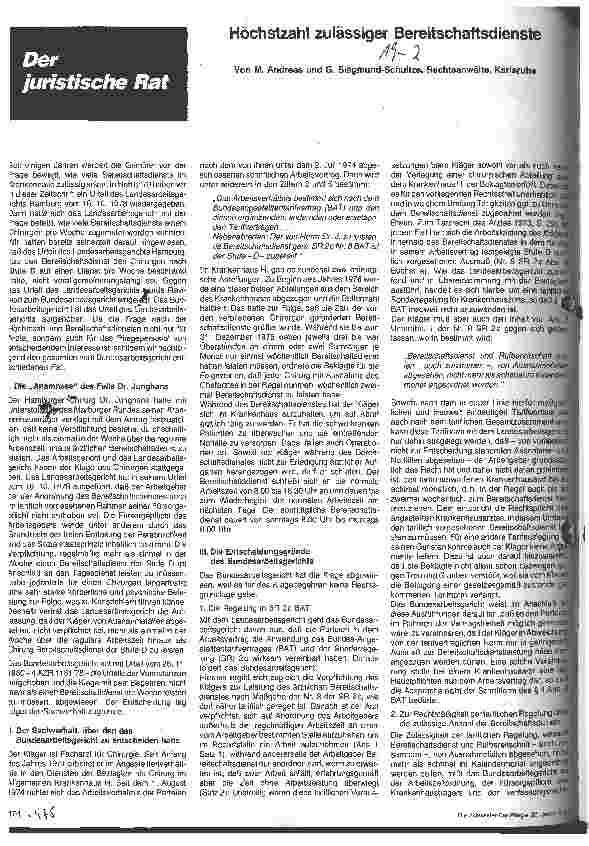 Vorschauseite 1: Höchstzahl zulässiger Bereitschaftsdienste
