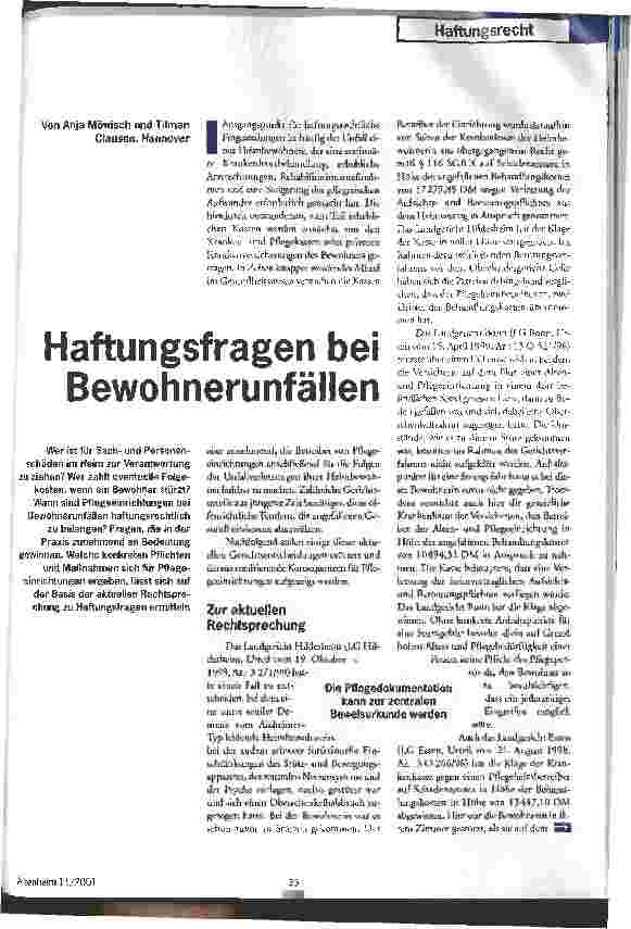 Vorschauseite 1: Haftungsfragen bei Bewohnerunfällen