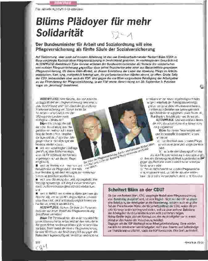 Vorschauseite 1: Blüms Plädoyer für mehr Solidarität