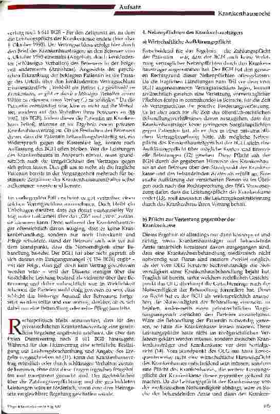 Vorschauseite 2: Privatrechtlicher Krankenhausvertrag bei sozialversicherungsrechtlich nicht erforderlicher Behandlung