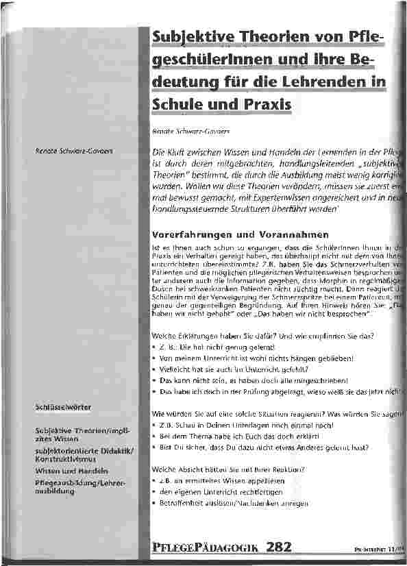 Vorschauseite 1: Subjektive Theorien von PflegeschülerInnen und ihre Bedeutung für die Lehrenden in Schule und Praxis