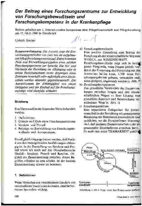 Vorschauseite 1: Der Beitrag eines Forschungszentrums zur Entwicklung von Forschungsbewußtsein und Forschungskompetenz in der Krankenpflege