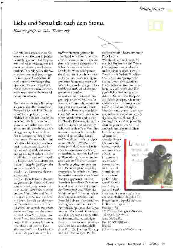 Vorschauseite 1: Liebe und Sexualität nach dem Stoma Hollister greift ein Tabu-Thema auf: