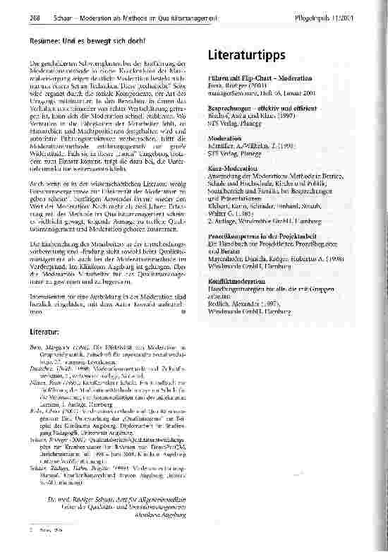 Vorschauseite 5: Moderation als Methode im Qualitätsmanagement Hindernisse bei der Verankerung im Krankenhausalltag