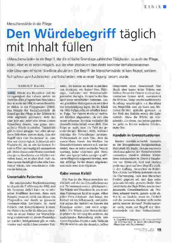 Vorschauseite 1: Menschenwürde in der PflegeDen Würdebegriff täglich mit Inhalt füllen