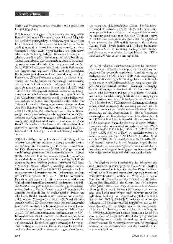 Vorschauseite 4: Hilfsmittelversorgung durch Krankenversicherung; kein Anspruch eines behinderten Kindes auf Sportrollstuhl zur Teilnahme am Vereinssport SGBV§33Abs. 1 Satz 1SGB IX §§1, 14 Abs. 2…