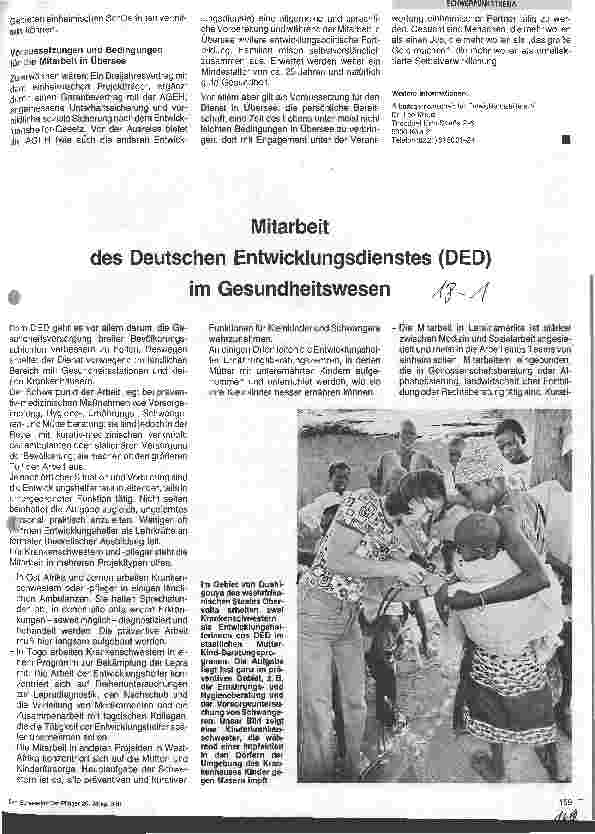 Vorschauseite 1: Mitarbeit des Entwicklungsdienstes im Gesundheitswesen