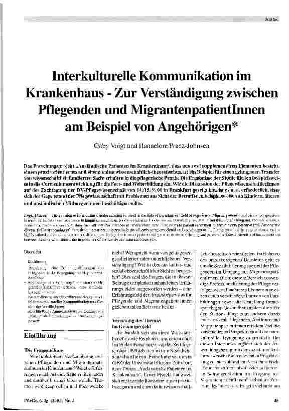 Vorschauseite 1: Interkulturelle Kommunikation im Krankenhaus - Zur Verständigung zwischen Pflegenden und MigrantenpatientenInnen am Beispiel von Angehörigen
