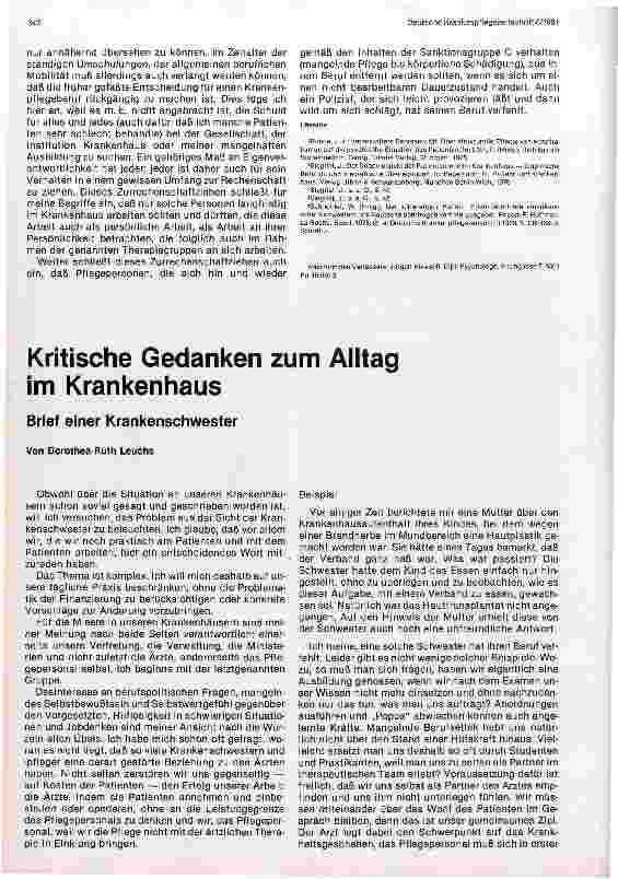 Vorschauseite 1: Kritische Gedanken zum Alltag im Krankenhaus. Brief einer Krankenschwester