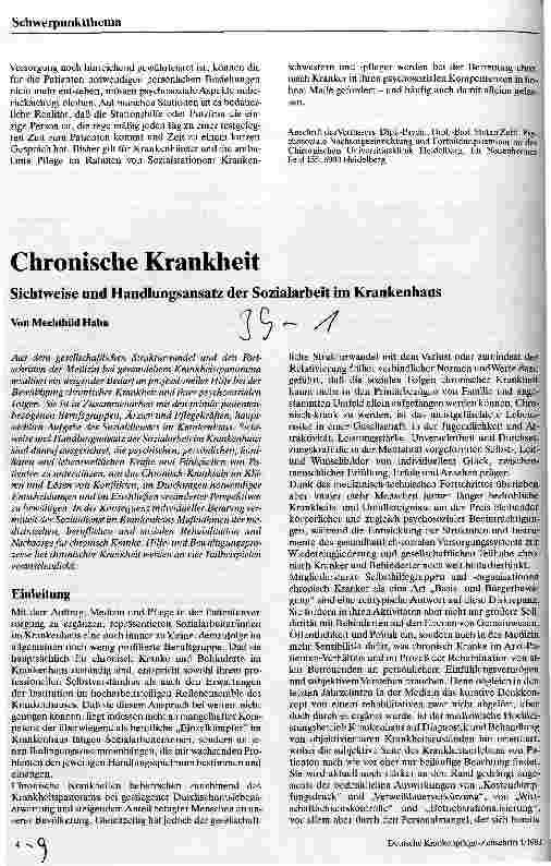 Vorschauseite 1: Chronische Krankheit Sichtweise und Handlungsansatz der Sozialarbeit im Krankenhaus