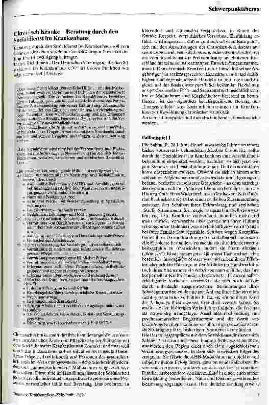 Vorschauseite 4: Chronische Krankheit Sichtweise und Handlungsansatz der Sozialarbeit im Krankenhaus