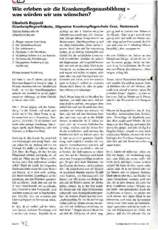 Vorschauseite 1: Wie erleben wir die Krankenpflegeausbildung - was würden wir uns wünschen?