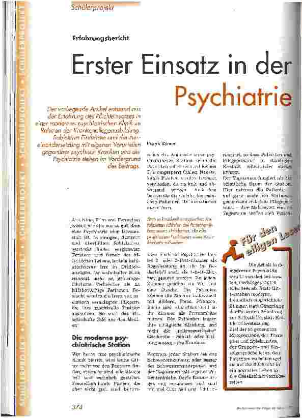Vorschauseite 1: Erster Einsatz in der Psychiatrie Erfahrungsbericht