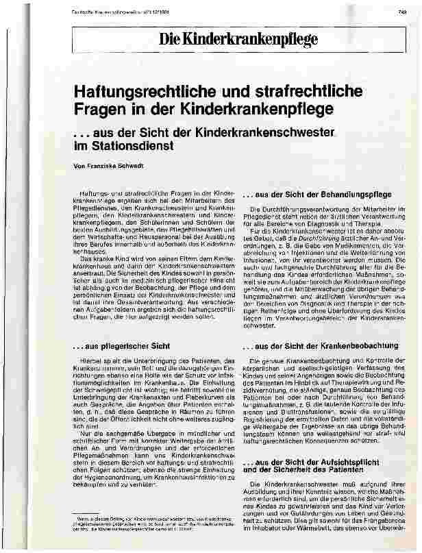 Vorschauseite 1: Haftungsrechtliche und strafrechtliche Fragen in der Kinderkrankenpflege